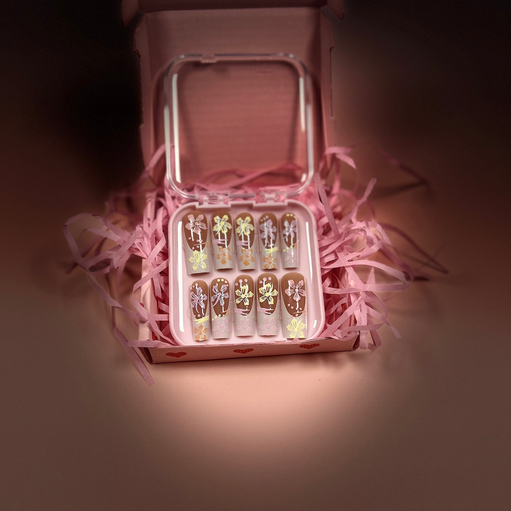 Hibiscus flower French tip nails