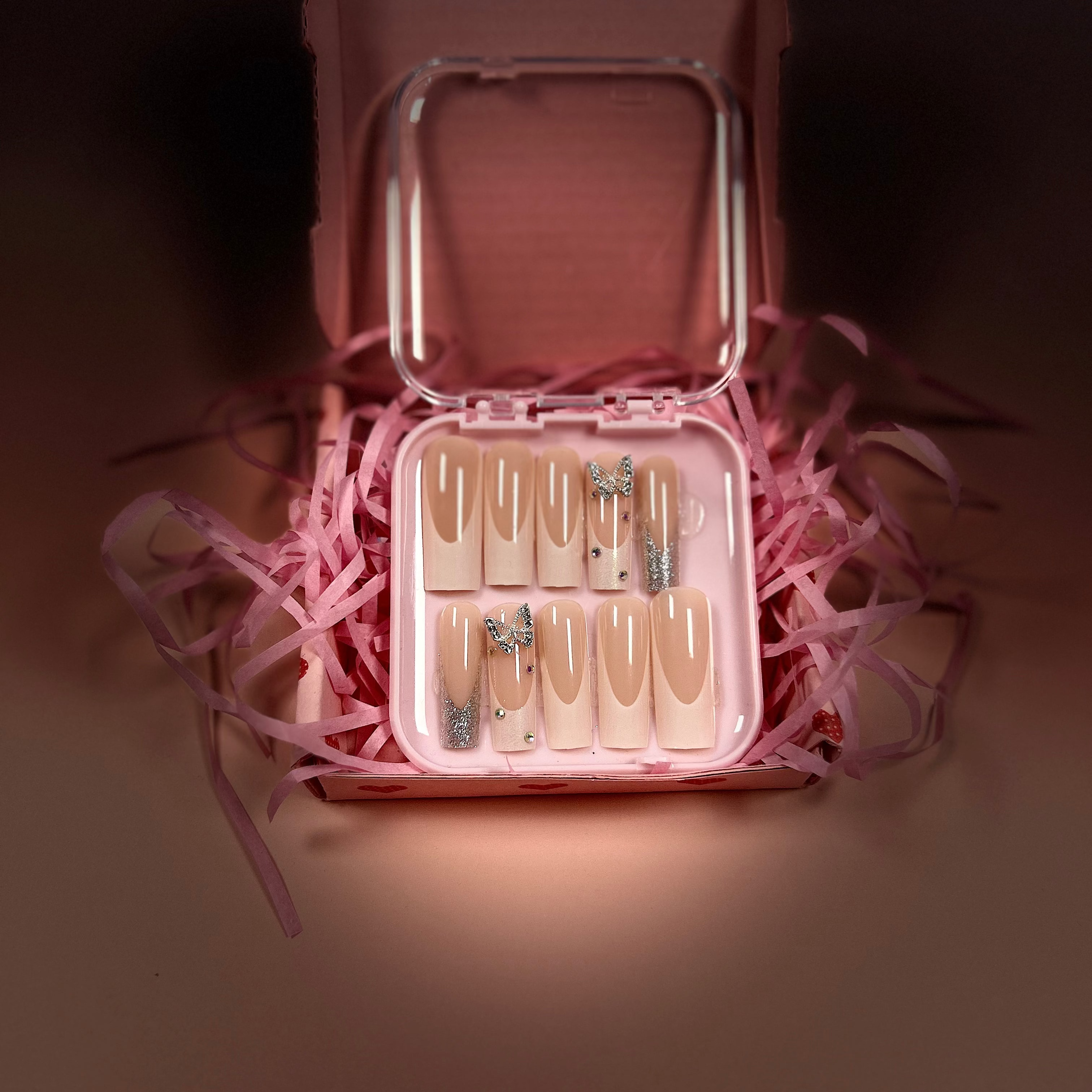 Silver and white French tip with charms