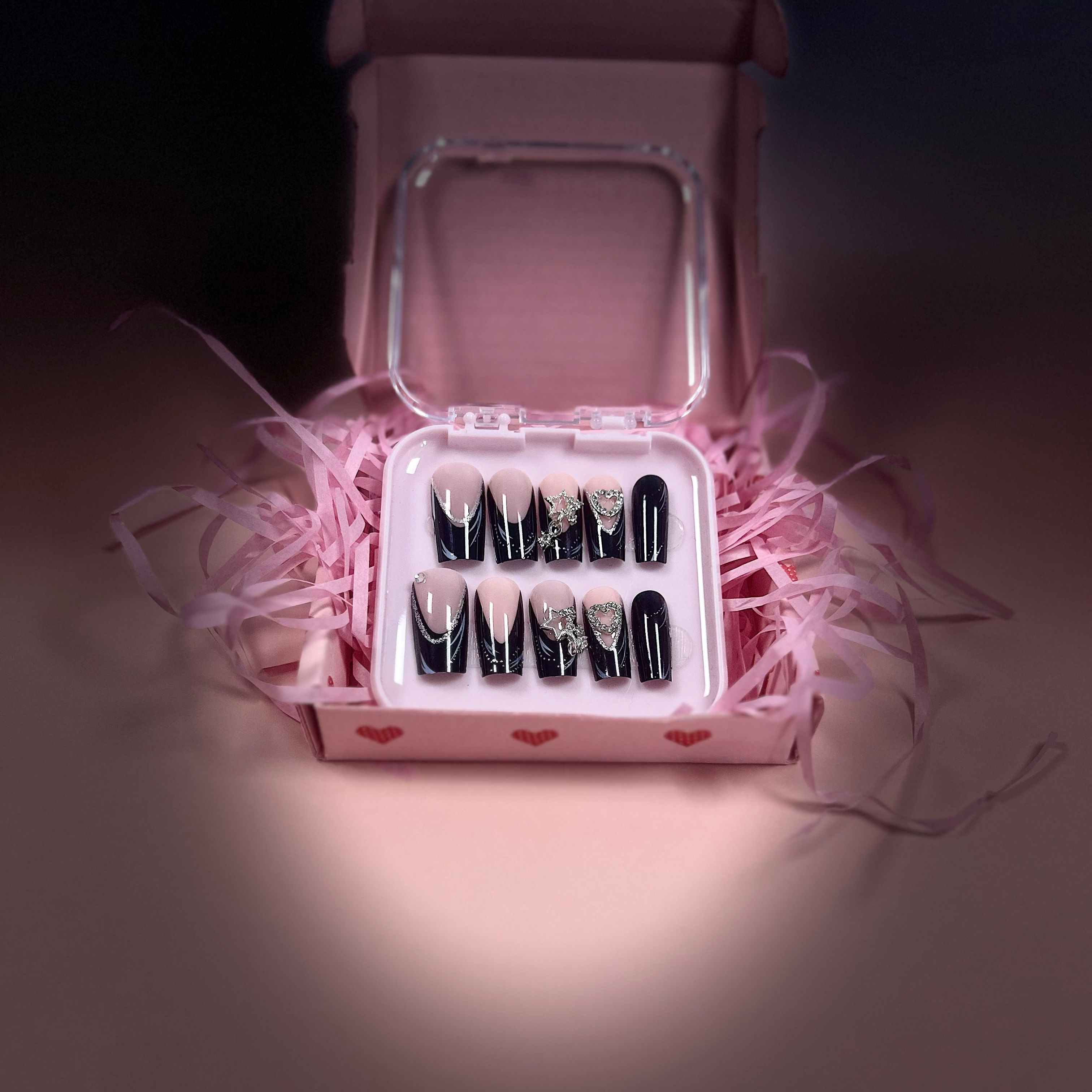 Black French tip with silver highlights